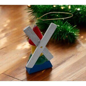 Vintage Wooden Windmill Christmas Tree Ornament Rainbow Colors Hand-Painted